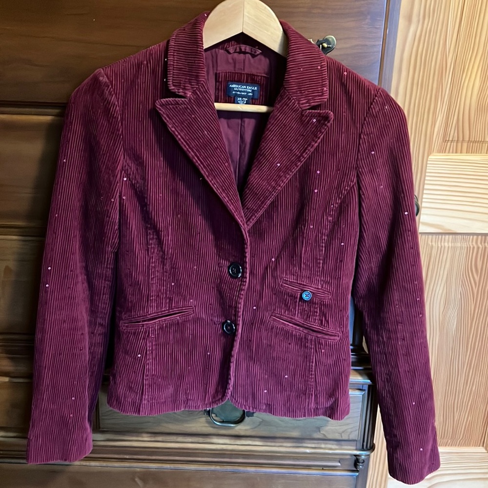 Cranberry Burgundy Corduroy Blazer;American Eagle XS; With scattered sequence